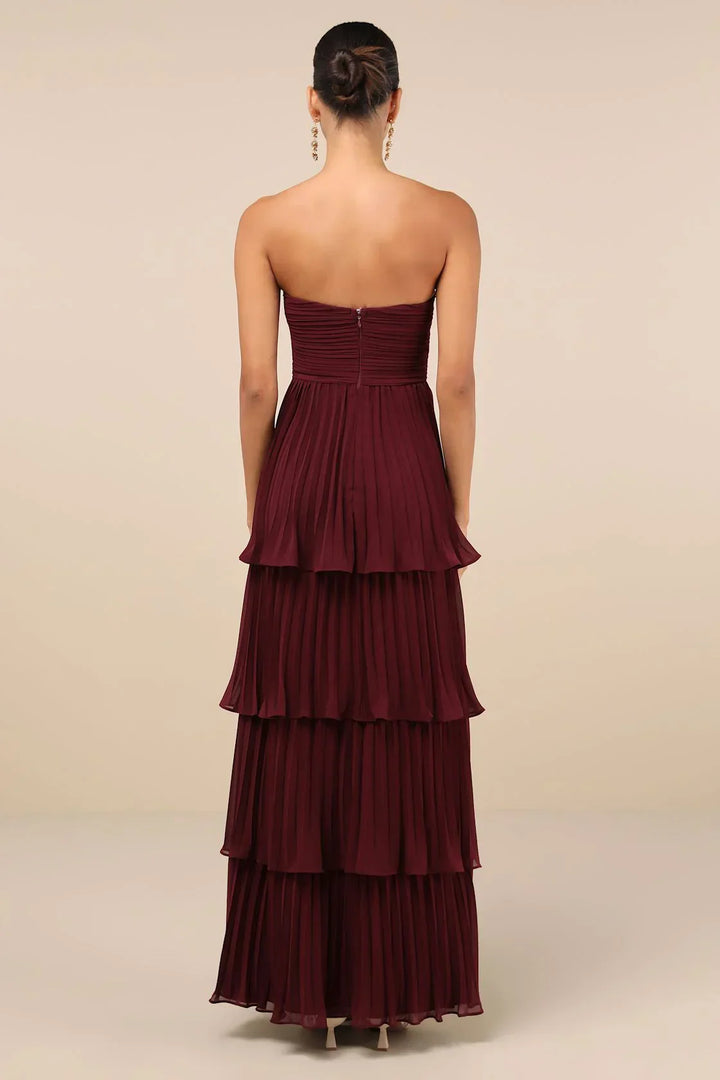 Velmara - Strapless Layered Ruffle Maxi Dress