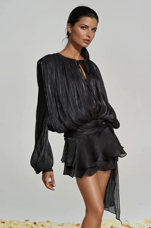 Aliyah Balloon Sleeve Ruffle Mini Dress