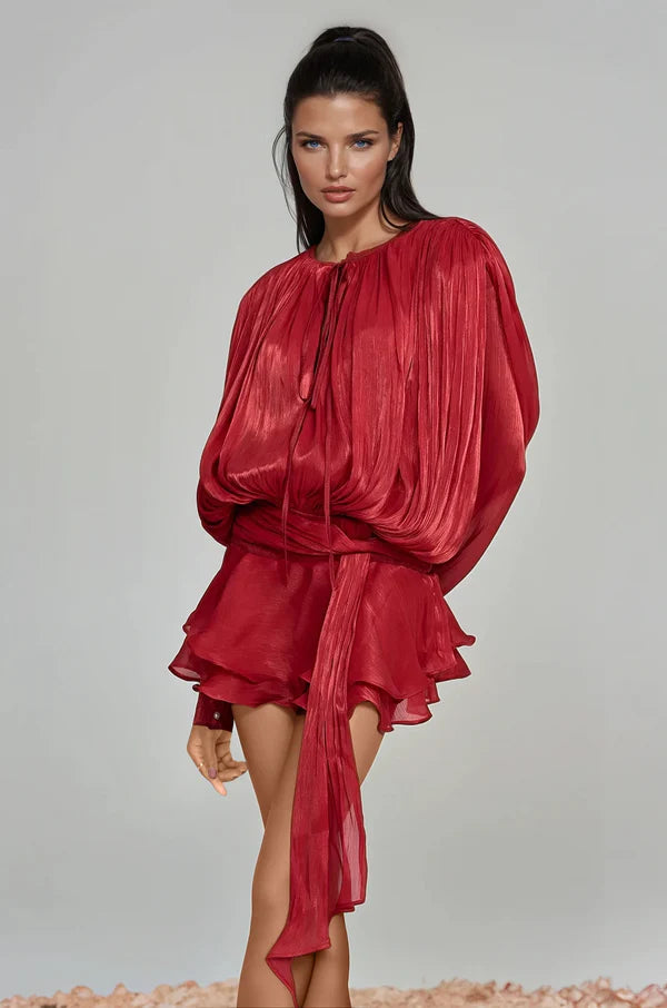 Aliyah Balloon Sleeve Ruffle Mini Dress