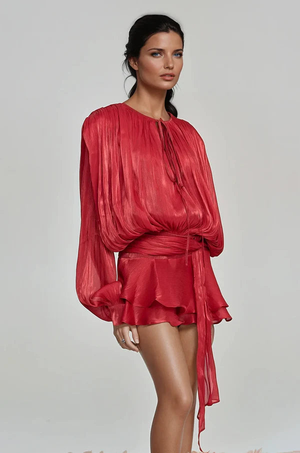Aliyah Balloon Sleeve Ruffle Mini Dress