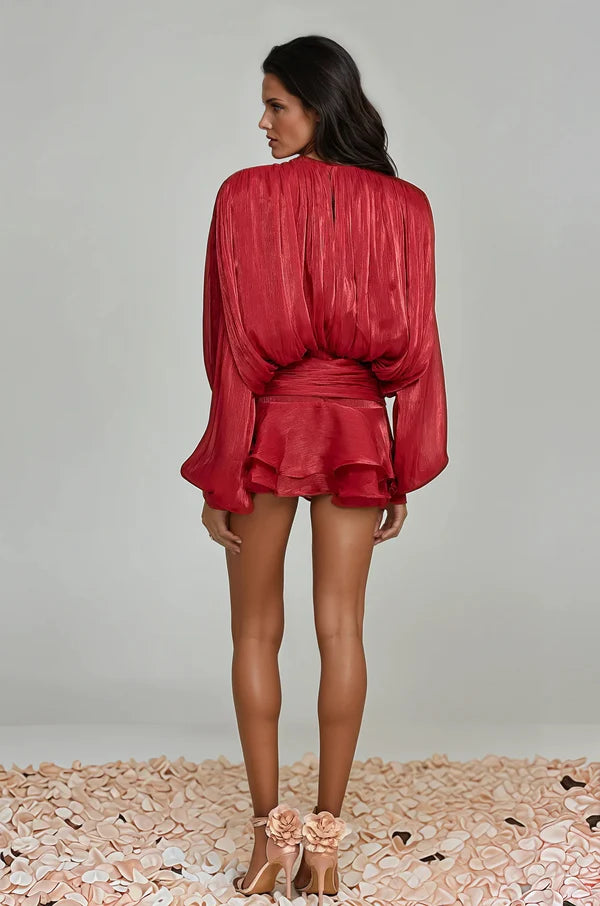 Aliyah Balloon Sleeve Ruffle Mini Dress