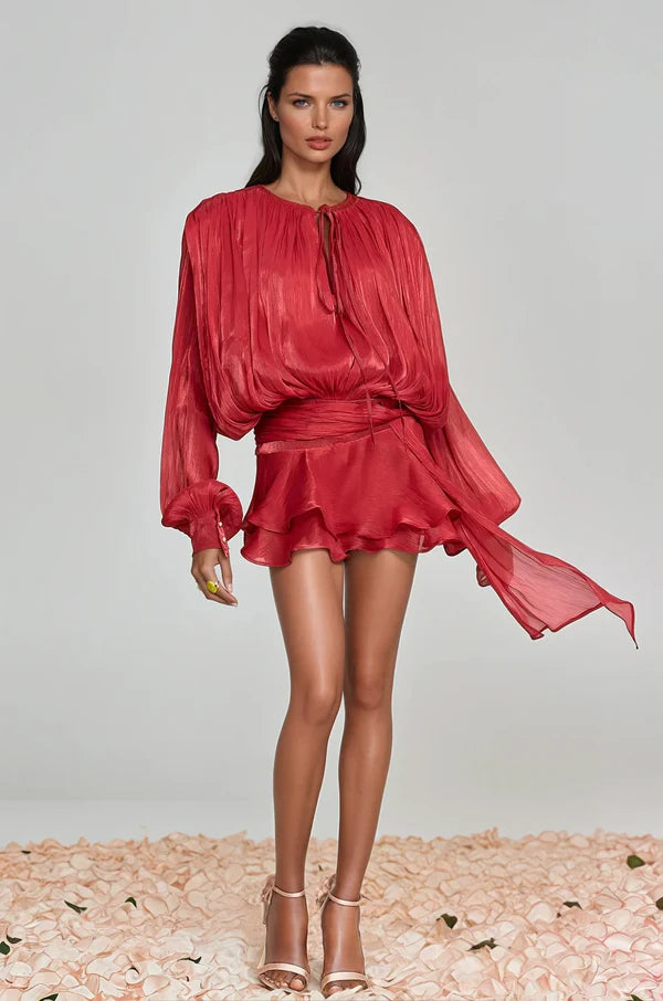 Aliyah Balloon Sleeve Ruffle Mini Dress