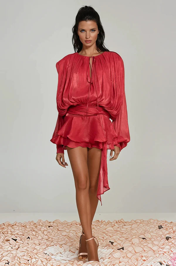 Aliyah Balloon Sleeve Ruffle Mini Dress