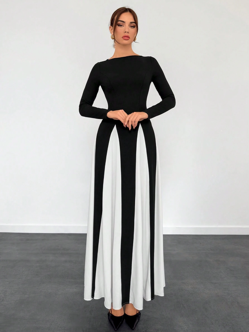 Xylina - Sleek Spliced Crewneck Slim-Fit Dress
